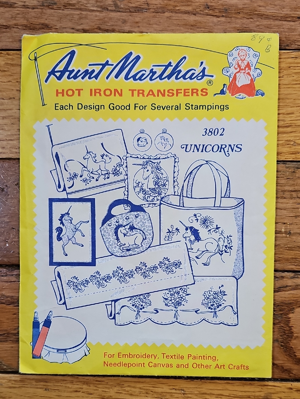 Vintage Aunt Martha's Hot Iron Transfers Unicorn Design NOS